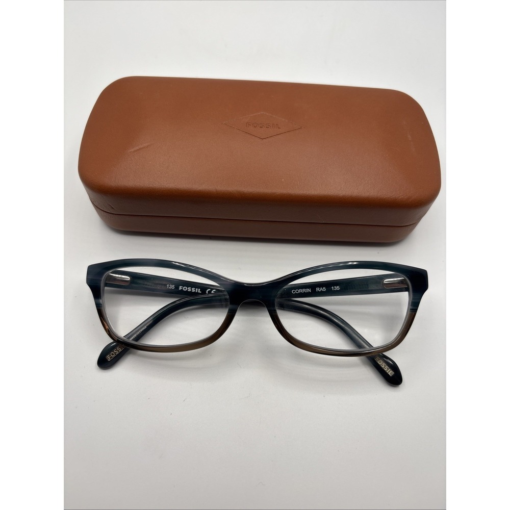 Fossil Corrin Eyeglasses Womens Teal Brown Cat Eye Frames RA5 52-16-135 w/case